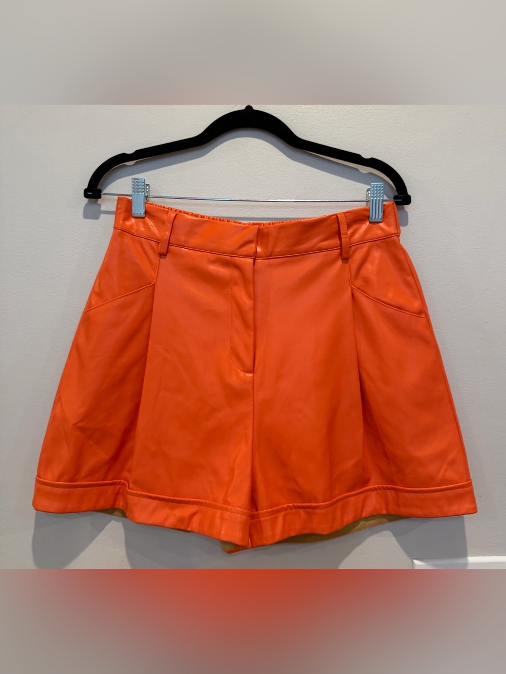 glam Orange Women's Leather Cuffed Shorts